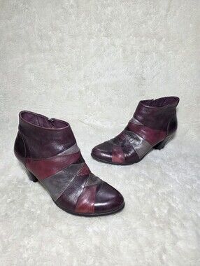 Regarde Le Ciel Patchwork Leather Ankle Boots EU 39 US 8-8.5 Plum Purple Booties